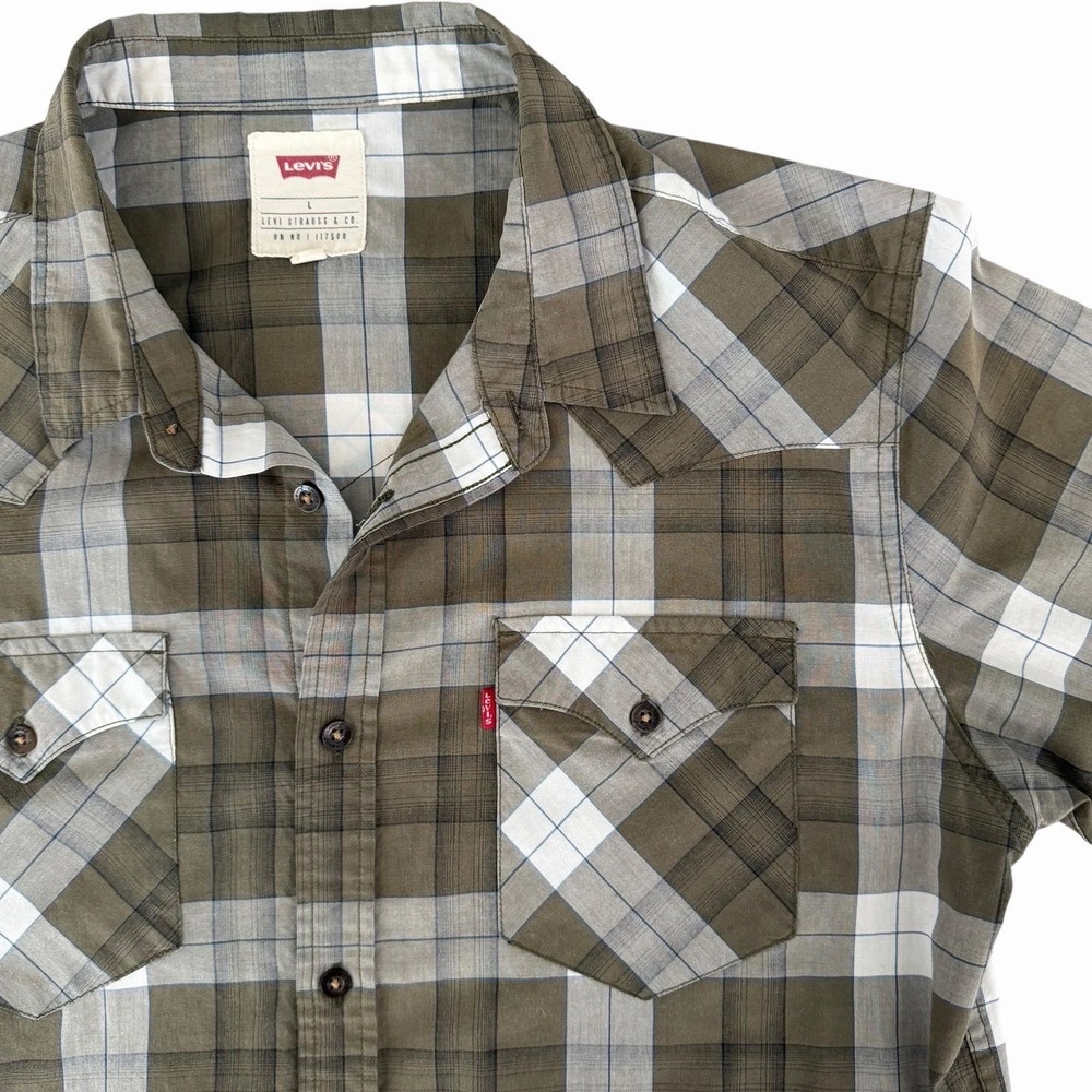 Levi's Authentic Green Plaid Button Up Sz Large Western Cowboy Preppy Country